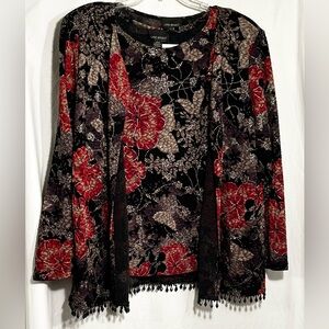 WOMENS NEW 20W 2 PC. LANE BRYANT FLORAL BEADED FRINGE LONG SLEEVE BLOUSE W/CAMI